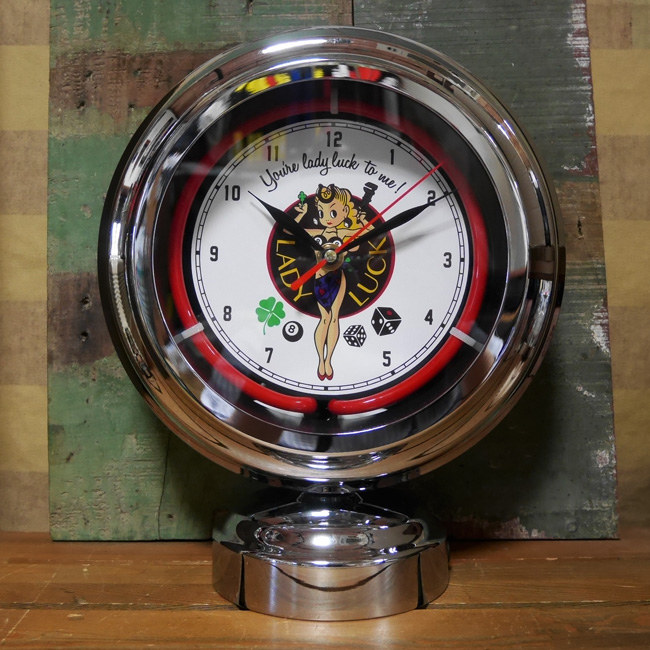 LADY LUCK ガスランプ ネオンクロック 置時計 レディラック GASLAMP NEON CLOCK　アメリカン雑貨