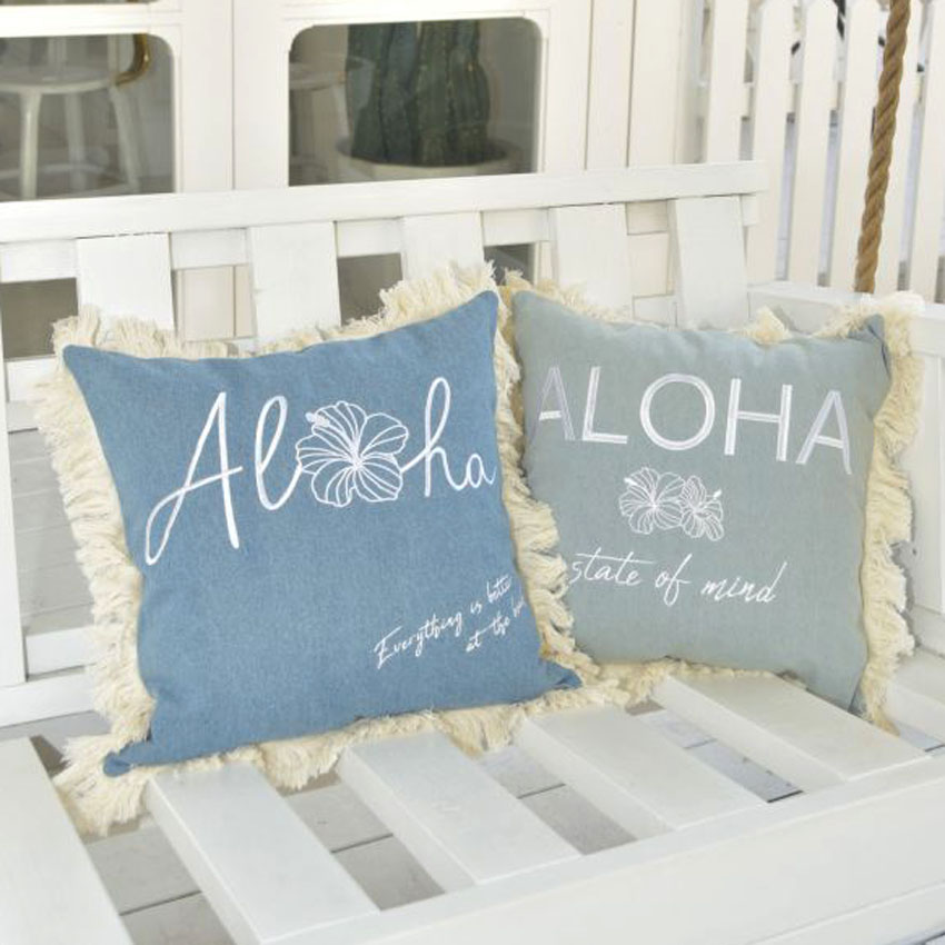 デニムアロアロ クッションカバー ハワイアン ALOHA 背当てクッション